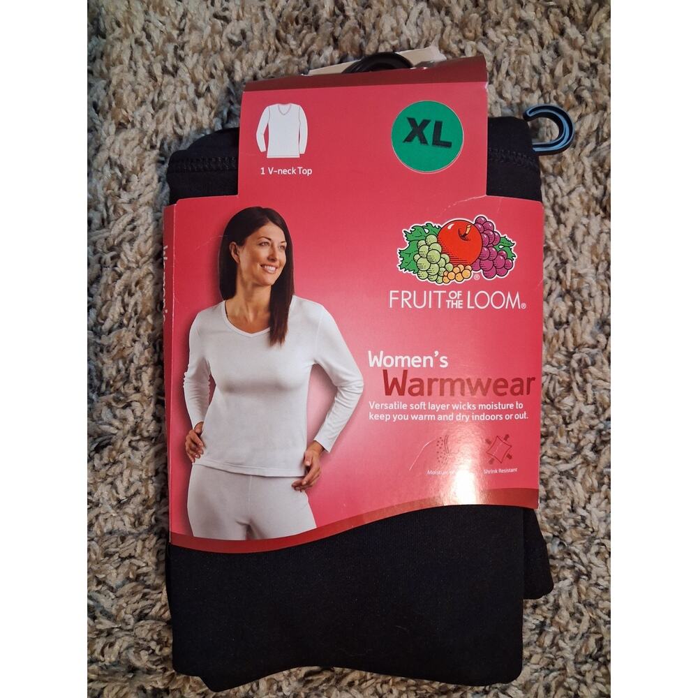 Fruit of the Loom Women's XL Black Thermal Long Sleeve Base Layer Top